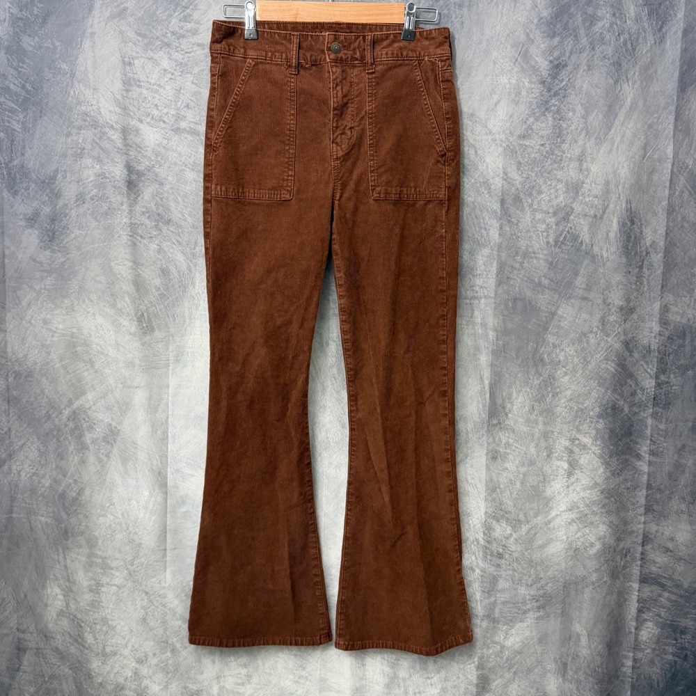 American Eagle Brown Corduroy Flare Leg Patch Pocket Pants Womens Size 6 Regular